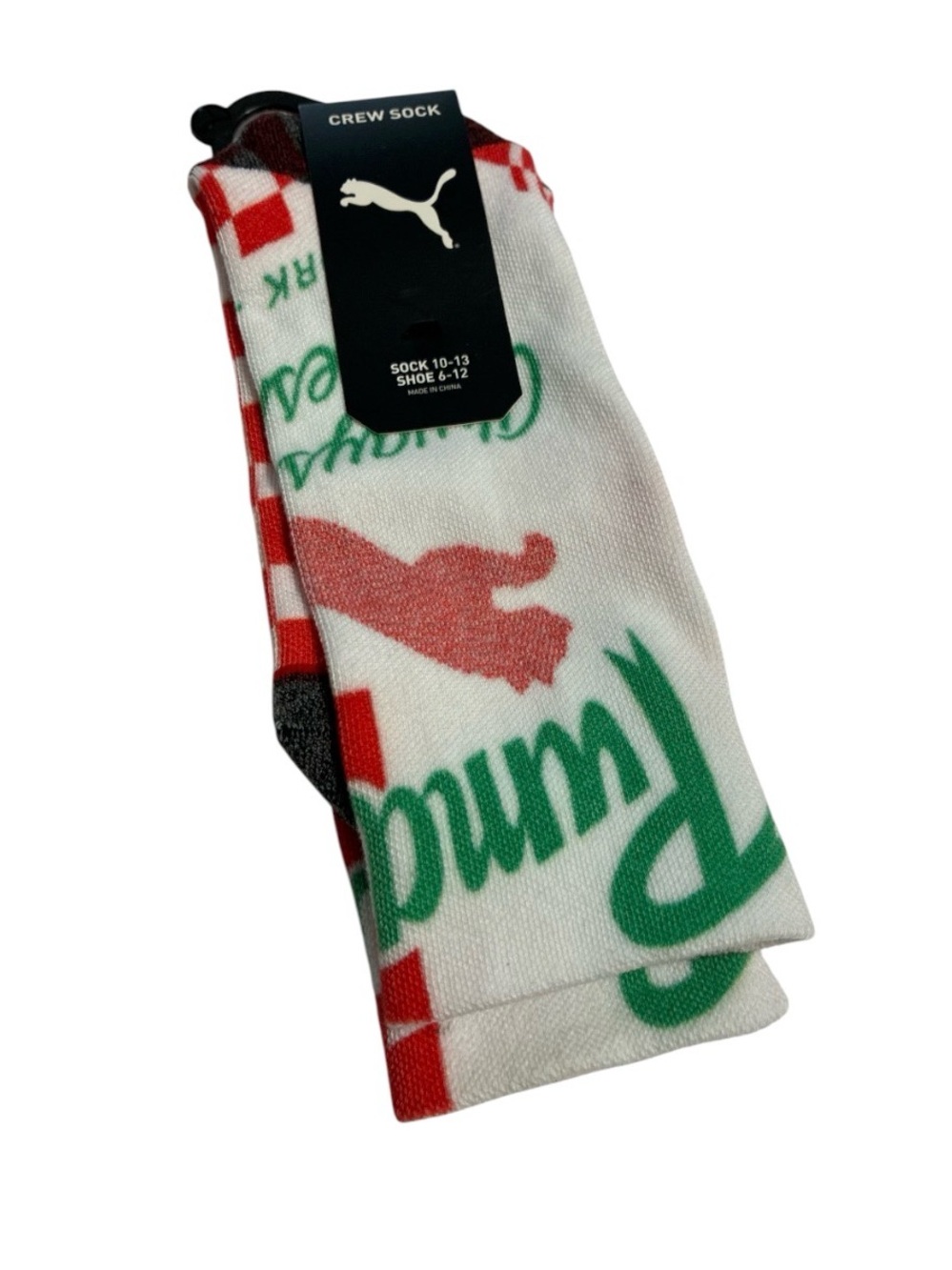 Puma White Crew Socks with Green & Red Accent size 10-13